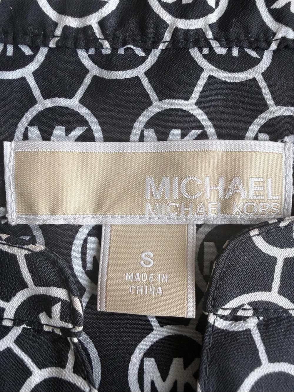 Michael Kors Black and White Logo Button-Front Top